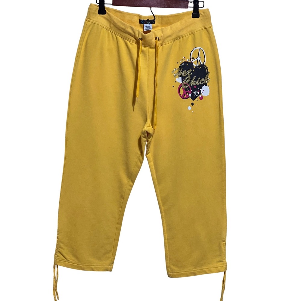 Wild Punch Yellow Hot Chick‎ Graphic Cropped Sweatpants Joggers Womens 1X Y2K